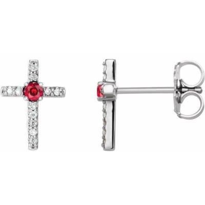 14K White Ruby & .06 CTW Diamond Cross Earrings    