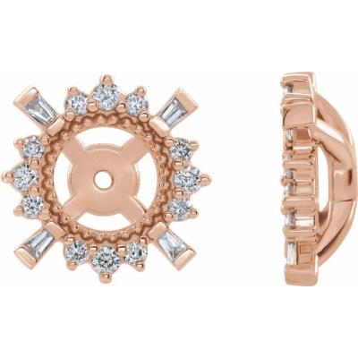14K Rose 1/6 CTW Diamond Earrings Jackets with 4.9 mm ID