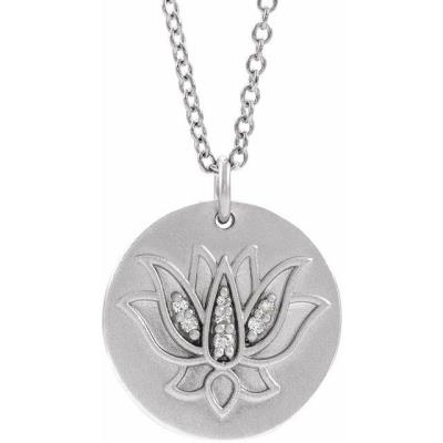 14K White .025 CTW Diamond Lotus 16-18" Necklace