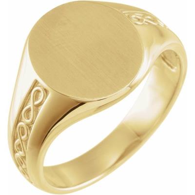 Mens 14K Yellow Gold 15 mm Round Signet Ring