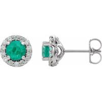 14K White Emerald & 1/6 CTW Diamond Earrings  