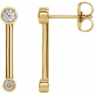 14K Yellow Gold 1/5 CTW Diamond Bezel-Set Bar Earrings