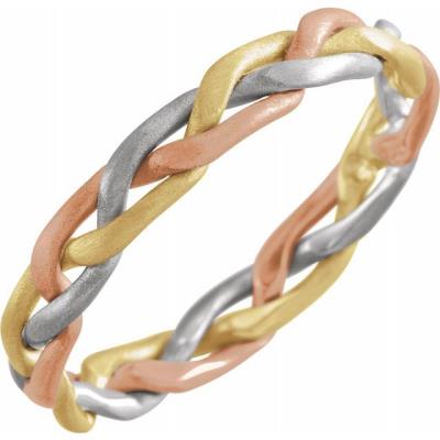 14K Tri-Color 3.5 mm Hand-Woven Band Size 10