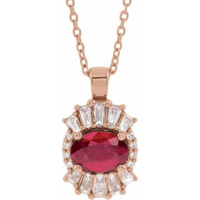 14K Rose Ruby & 1/3 CTW Diamond 16-18" Necklace