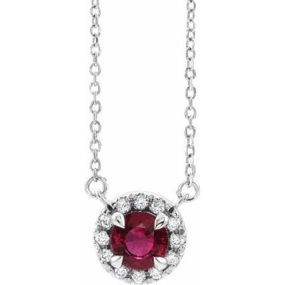 Sterling Silver Chatham® Lab-Created Ruby & .03 CTW Diamond 18" Necklace 