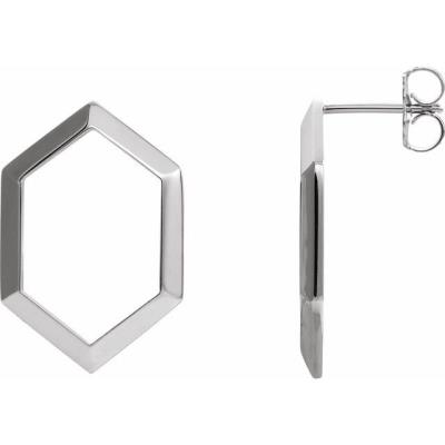 14K White Geometric Drop Earrings