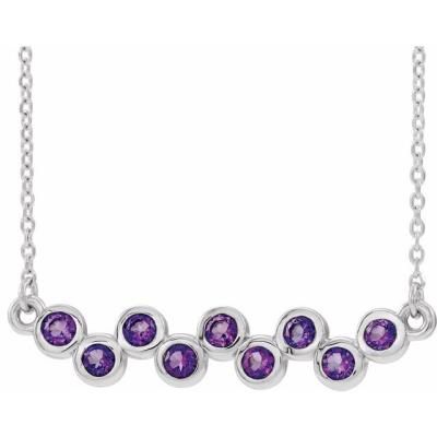 Sterling Silver Amethyst Bezel-Set Bar 16-18" Necklace     