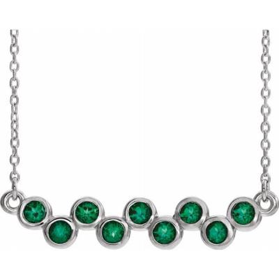 14K White Chatham® Created Emerald Bezel-Set Bar 16-18" Necklace  
