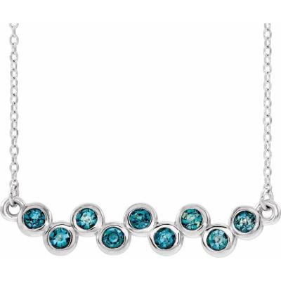 14K White Aquamarine Bezel-Set Bar 16-18" Necklace