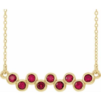 14K Yellow Gold Chatham® Created Ruby Bezel-Set Bar 16-18" Necklace  