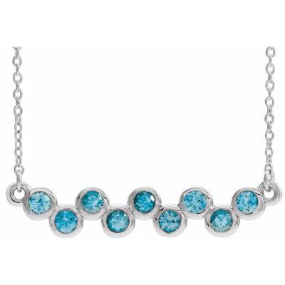 14K White Blue Zircon Bezel-Set Bar 16-18" Necklace     