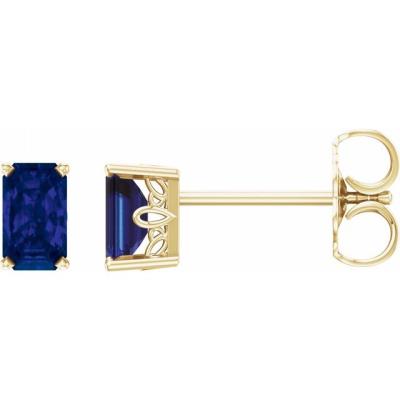 14K Yellow Gold Chatham® Created Blue Sapphire Earrings