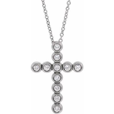 14K White 1/4 CTW Diamond Cross 16-18" Necklace
