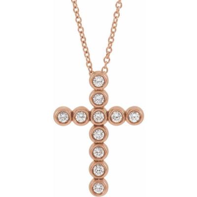 14K Rose 1/4 CTW Diamond Cross 16-18" Necklace