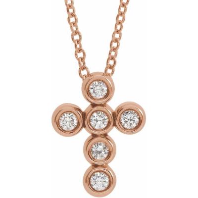 14K Rose 1/6 CTW Diamond Cross 16-18" Necklace