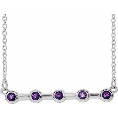 14K White Amethyst Bezel-Set Bar 18" Necklace        