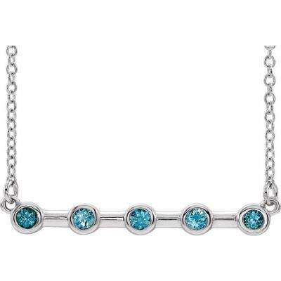 14K White Blue Zircon Bezel-Set 16" Bar Necklace    
