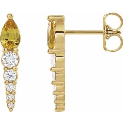 14K Yellow Gold Citrine & 1/4 CTW Diamond Earrings
