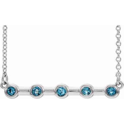 14K White Aquamarine Bezel-Set Bar 18" Necklace       