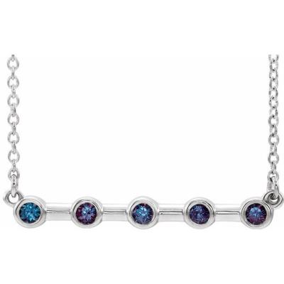 14K White Alexandrite Bezel-Set 16" Bar Necklace            