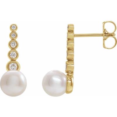 14K Yellow Gold Freshwater Cultured Pearl & 1/8 CTW Diamond Earrings
