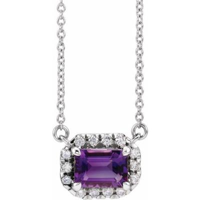 14K White Amethyst & 1/8 CTW Diamond 18"  Necklace