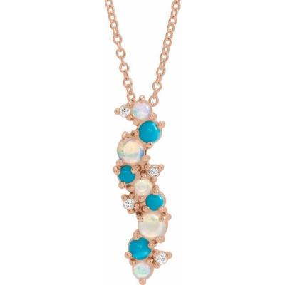 14K Rose Ethiopian Opal Turquoise & .03 CTW Diamond 16-18" Necklace