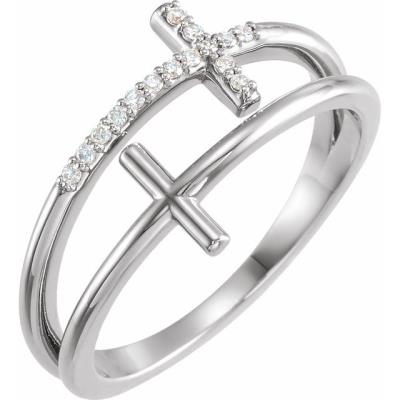 Ladies 14K White .06 CTW Diamond Sideways Cross Ring