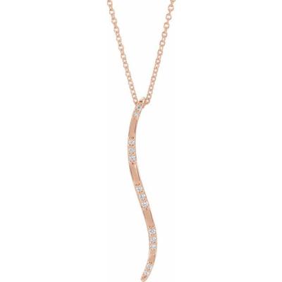 14K Rose .07 CTW Diamond Freeform Vertical Bar 16-18" Necklace