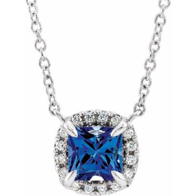 14K White Blue Sapphire & .05 CTW Diamond 18" Necklace