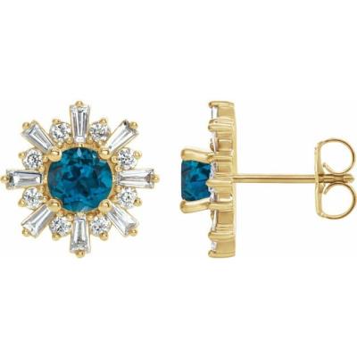 14K Yellow Gold London Blue Topaz & 3/4 CTW Diamond Earrings 