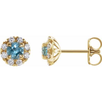 14K Yellow Gold Aquamarine & 1/5 CTW Diamond Earrings