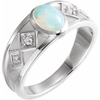 Ladies 14K White Ethiopian Opal & .05 CTW Diamond Ring