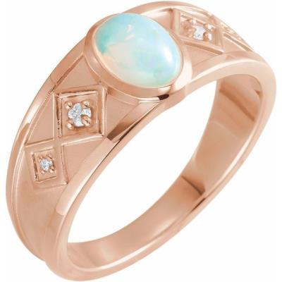 Ladies 14K Rose Ethiopian Opal & .05 CTW Diamond Ring