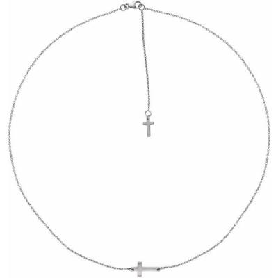 14K White 1/10 CT Diamond Sideways Cross Necklace