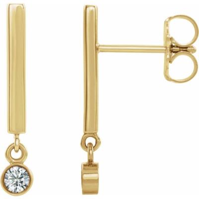 14K Yellow Gold 1/8 CTW Diamond Bar Earrings