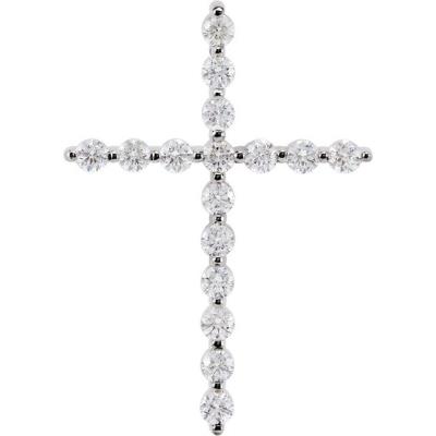 14K White 1/2 CTW Diamond Cross Pendant