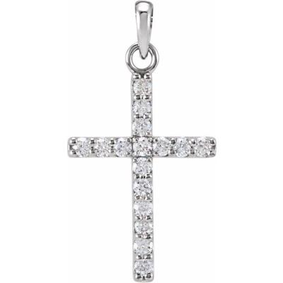 14K White 1/4 CTW Diamond Cross Pendant