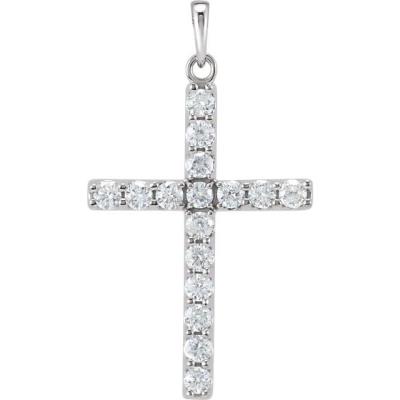 14K White 1 CTW Diamond Cross Pendant