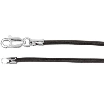 Sterling Silver 2 mm Black Rubber Cord 18" Necklace