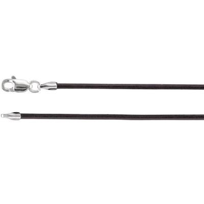 14K White 1.5 mm Black Leather 16" Cord