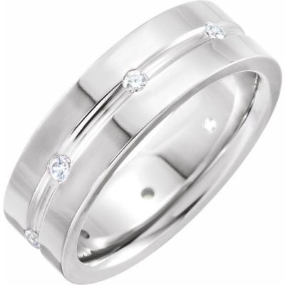 Mens 14K White 1/6 CTW Diamond Grooved Band Size 11