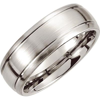 Ladies Cobalt 8 mm Slightly Domed Round Edge Band with Satin Finish & Grooves Size 7.5