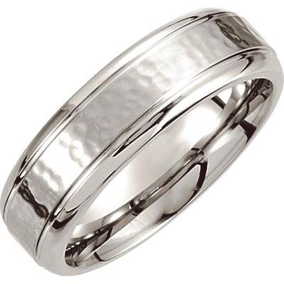Ladies Cobalt 7 mm Grooved Edge & Hammered Band Size 8