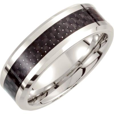 Ladies Cobalt 8 mm Black Carbon Fiber Inlay Band 8.5