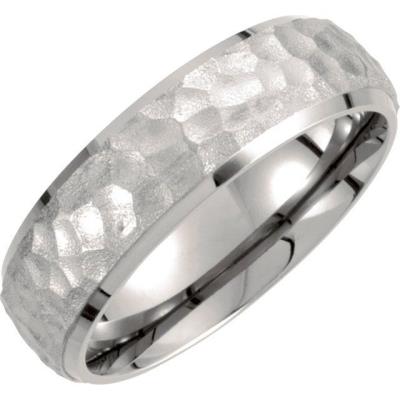 Ladies Titanium 7 mm Hammered Finish Beveled Edge Band  Size 6.5