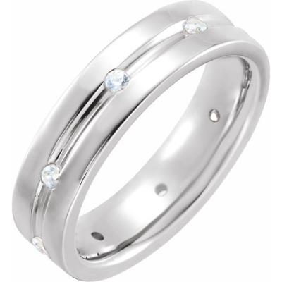 Mens 14K White 1/6 CTW Diamond Grooved Band Size 10