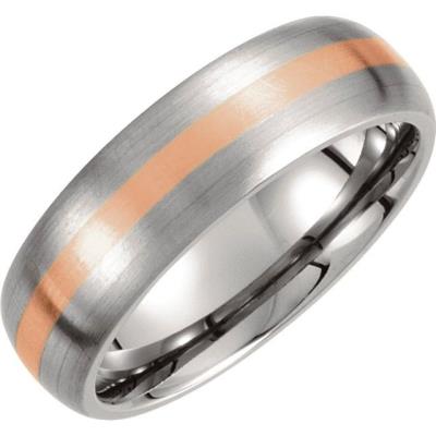 Ladies Titanium & 14K Rose Inlay 7 mm Satin Finish Band Size 8