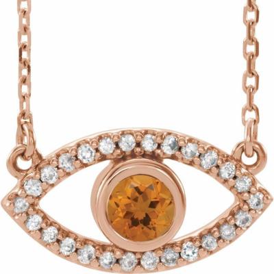 14K Rose Citrine & White Sapphire Evil Eye 16" Necklace
