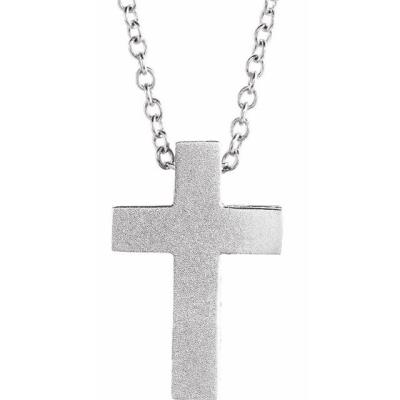 14K White 13.5x9 mm Scroll Cross 16-18" Necklace